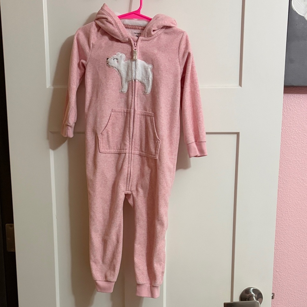 Carter's soft Pink Fleece Hooded jumpsuit
